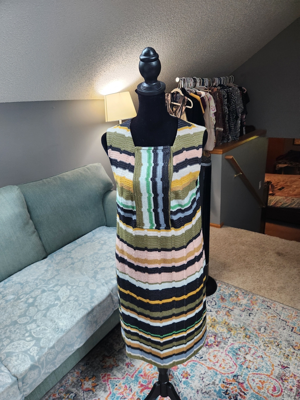 Missoni Striped Knit Midi Dress in Green & Black Small? Size Tag Removed